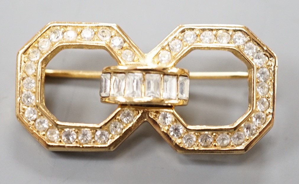 A Christian Dior gilt metal and paste set costume set double octagon brooch, 34mm.